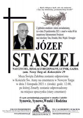 Józef Staszel - nekrolog
